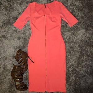 Bright salmon bodycon dress NWOT